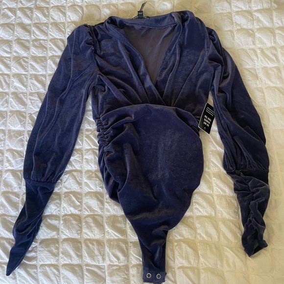Express Velvet Velour Ruched Bodysuit - Picture 1 of 8